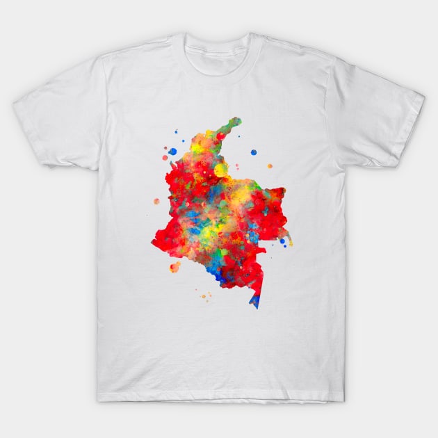 Colombia Map Watercolor Painting T-Shirt by Miao Miao Design